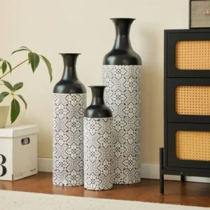 lot de vases décoratifs modernes (3 pièces) noir et blanc