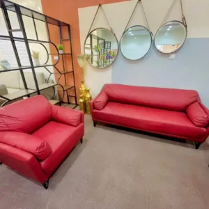 salon simili cuir, rouge 5 places