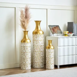 lot de vases décoratifs modernes (3 pièces) doré blanc