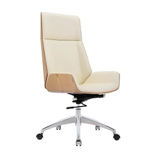 chaise de bureau directionnelle revêtement en simili cuir beige, bois chaise de bureau directionnelle revêtement en simili cuir beige, bois