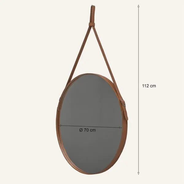 miroir rond décoratif mural avec une sangle en simili cuir marron (grande taille) miroir rond décoratif mural avec une sangle en simili cuir marron (grande taille)