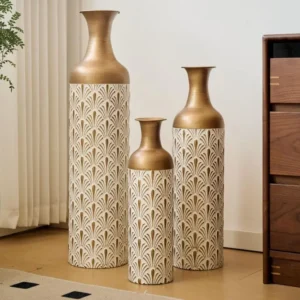 lot de vases décoratifs modernes (3 pièces) forme d'éventail bronze blanc