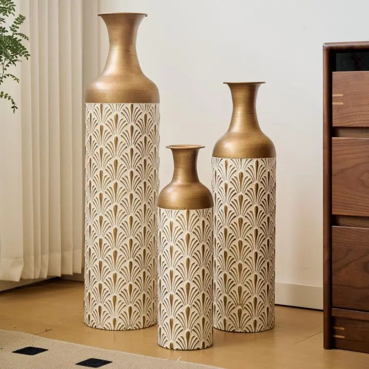 lot de vases décoratifs modernes (3 pièces) forme d'éventail bronze blanc lot de vases décoratifs modernes (3 pièces) forme d'éventail bronze blanc