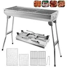 un barbecue à charbon de bois portable et pliable en acier inoxydable
